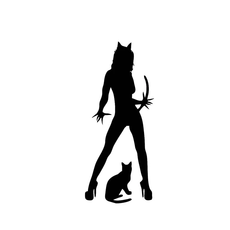 

6.5*15.1CM Car Sticker Firece Cats Girl Black/Silver Covering The Body Fashion Popular Style Vinyl Decals C20-0382