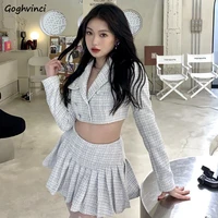 sets women blazers crop outwear pleated skirts all match fashion streetwear button sexy mujer leisure 2021 summer formal plaid