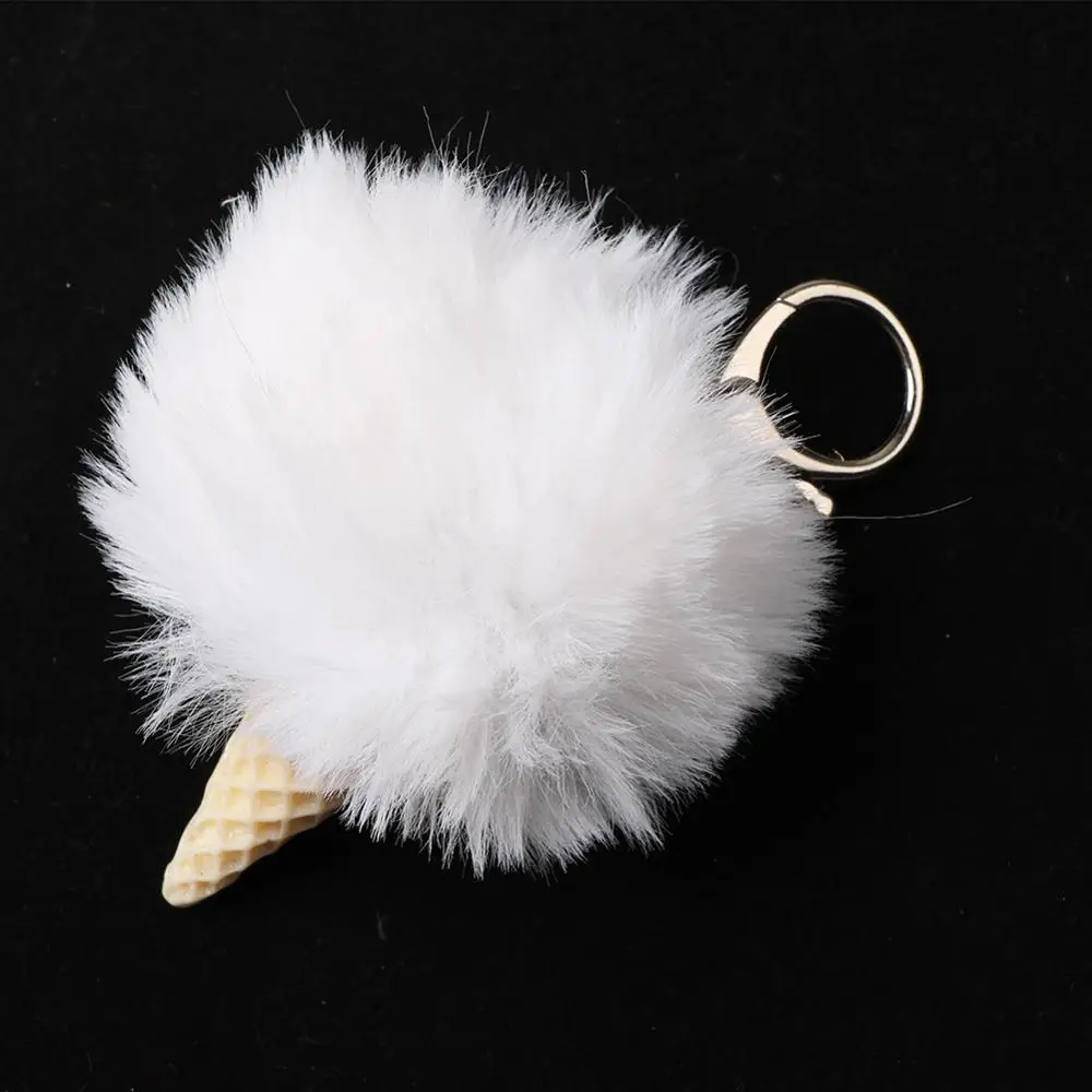 Модный пушистый акриловый брелок кольцо меховой шар мороженое конус помпон
