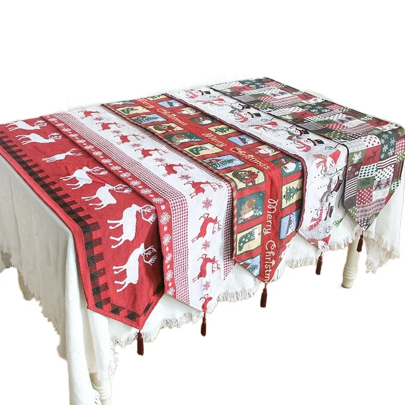 

Jacquard Christmas Retro With Tassel Table Flag Tablecloth For Wedding Birthday Party Home Decorative Bed Tail Flags