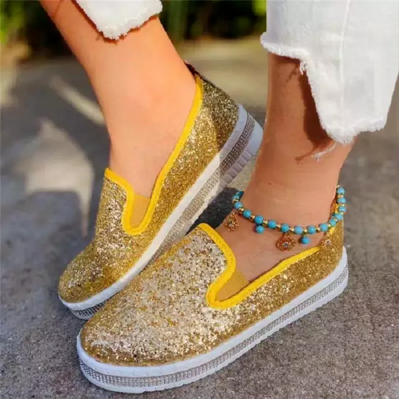 

Women's Flat Shoes Fashion Simple Casual All-match Sequins Embellish Trend Thick-soled Outer Wear Women's Single Shoes 2021