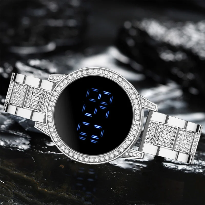 Роскошный сенсорный Экран LED цифровые женские часы модные стразы наручные из