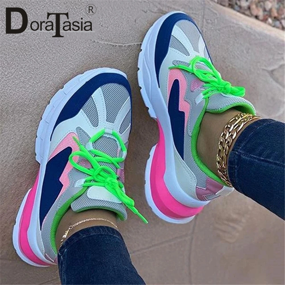 

DORATASIA 2020 New Women's Mixed Colors Sneakers Ladies Flat Platform shoelace Shoes Woman Casual Autumn Sneakers Big Size 35-43