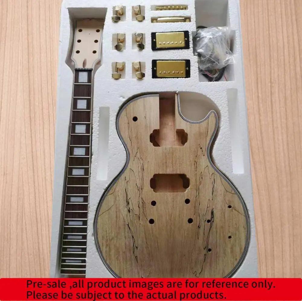 LP-SpaltedMaple-21 DIY LP стиль электрогитара Spalted кленовый шпон+ африканское красное дерево Okoume корпус шеи палисандр гриф набор гитары предпродажа - Цвет: LP-SpaltedMaple-21