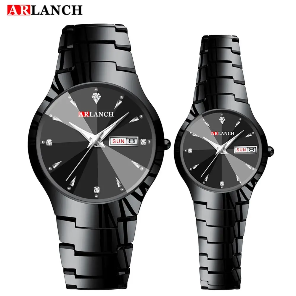 Couple black ARLANCH новые брендовые парные часы мужские часы женские из нержавеющей стали модные часы reloj hombre reloj mujer - Цвет: Couple black