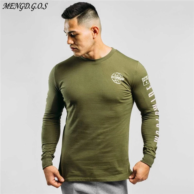 

Men's Army Green Print Men's Cotton T-Shirt Top Outdoor Casual Street Clothing Long Sleeve Fitness T-Shirt Brand Men's T-Shirt