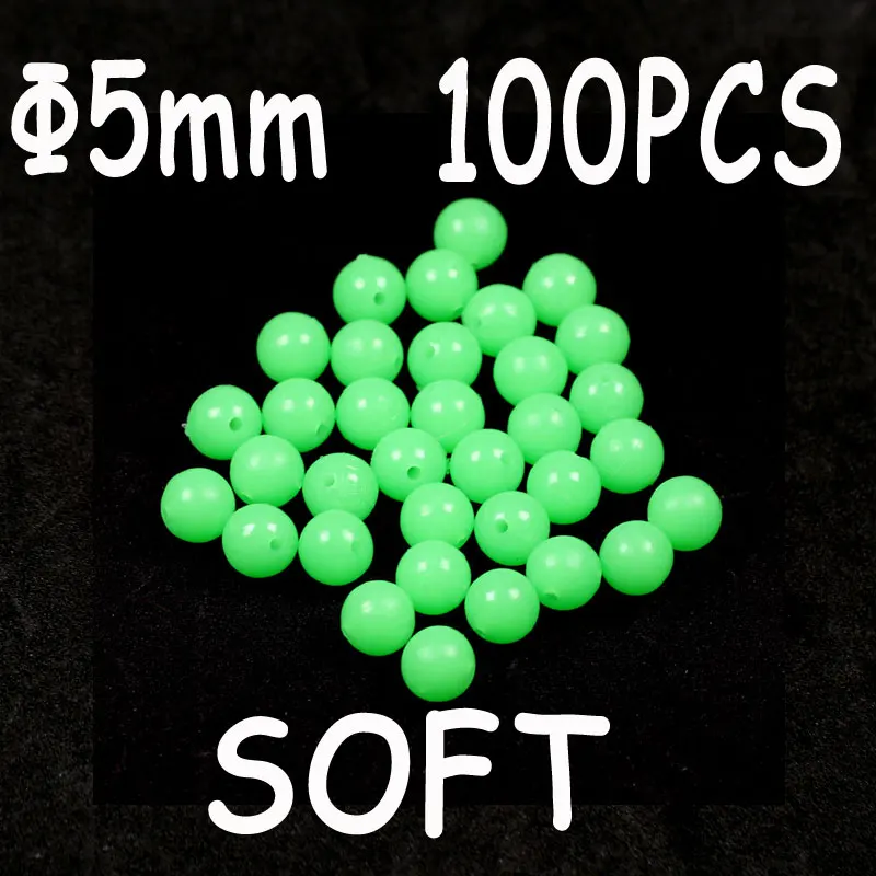 5x5mm 100pcs green 100 шт зеленые красные круглые мягкие резиновые светящиеся бусины для рыбалки светящиеся донные поводки шары рыболовные снасти Соблазнительные аксессуары - Цвет: 5x5mm 100pcs green