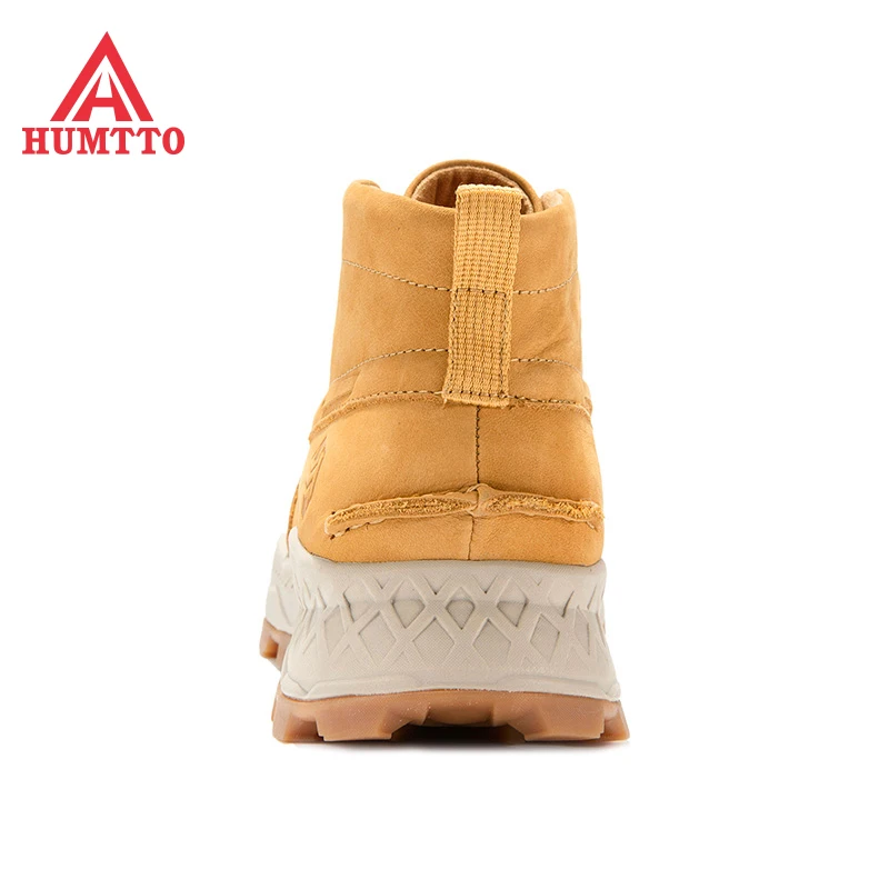 Humtto Brand New Genuine Leather Hiking Boots for Men Winter Outdoor Sports Breathable Lace-up Trekking Climbing Mens Shoes