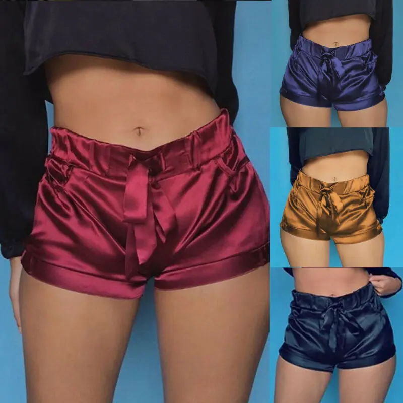 Шелковые атласные шорты женские пикантные облегающие фланелевые короткие брюки