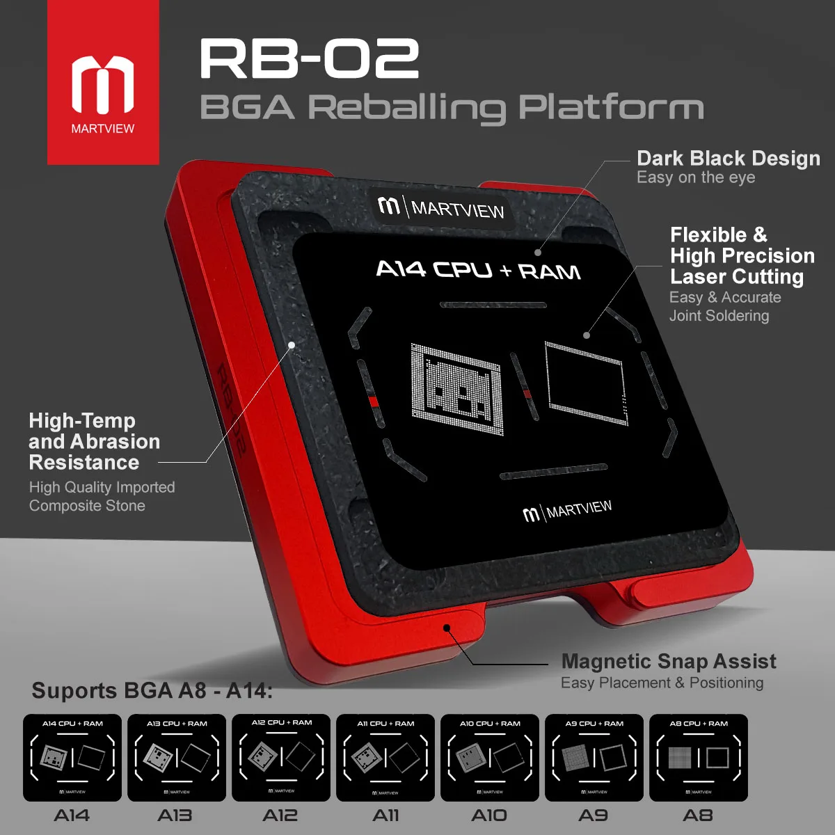 Martview RB 02 7in1 процессор реболлинг трафарет полный набор для iPhone A8 A9 A10 A11 A12 A13