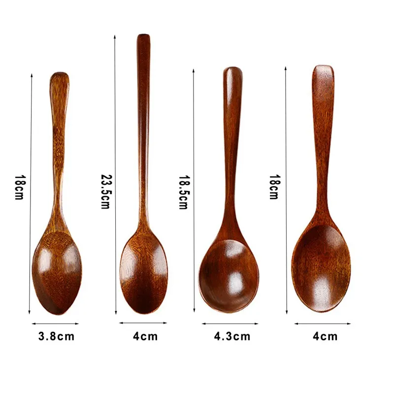 

2021 New Japanese Wooden Spoon Rice Spoon Raised Home Spoon for Eating Mixing Stirring Cook Handle Spoon Japanese Style Kitchen