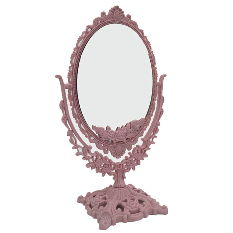 

Косметическое светильник шное Европейское зеркало для макияжа в стиле ретро, настольное вращающееся зеркало, двустороннее настольное зерк...