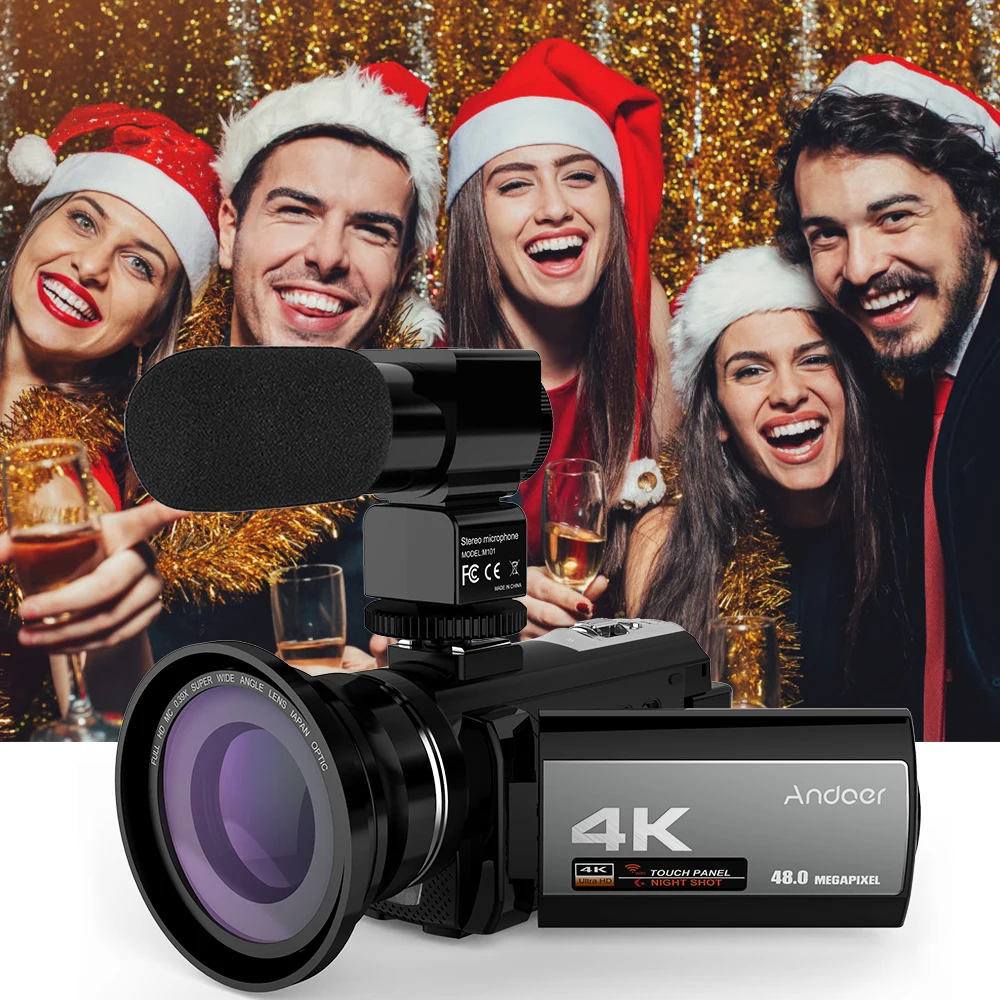 Портативная Домашняя видеокамера Andoer 4K 48MP WiFi цифровая с внешним микрофоном