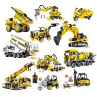 construction engineering building block agitator truck excavator sling van roller forklift educational bricks toy boy gift