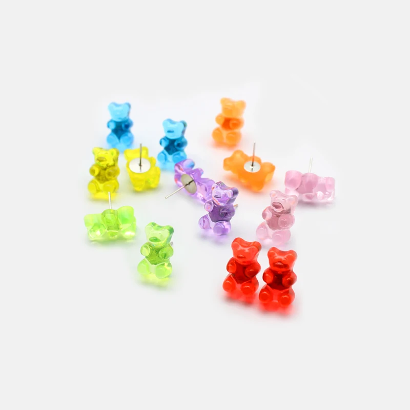 

Candy Color Animal Stud Earring New Lovely Handmade Colorful Ins Style Cartoon Bear Earring Resin for Friend Daily Funny Jewelry