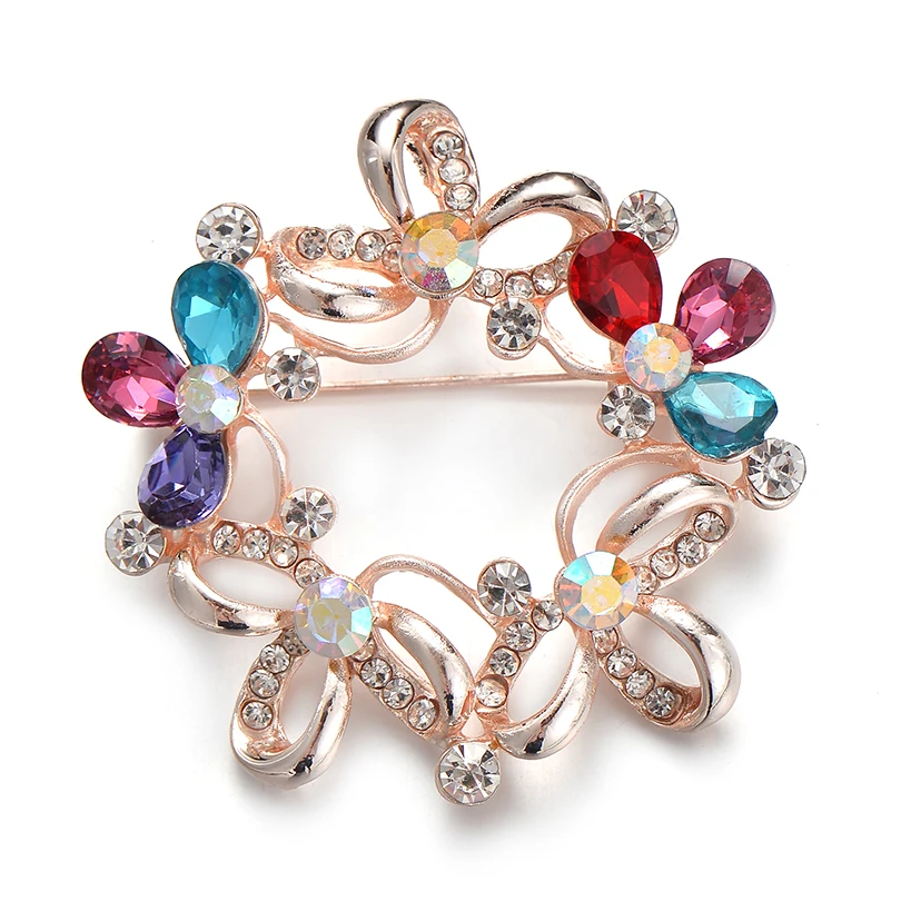 IYOE винтажные многоцветные Хрустальный цветок Броши шарф булавки Женская модная