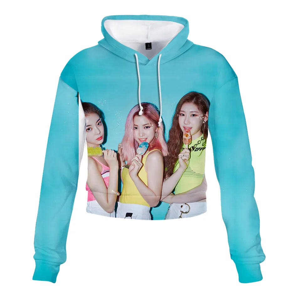 

Female Idol Group ITZY 3d printed cropped hoodie sweatshirt women sexy harajuku Crop hoodies streetwear Jacket KPOP clothes
