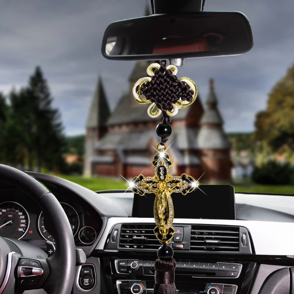 Подвески с автомобилем, авто украшение, фигурка Иисуса, крест, висящее зеркало заднего вида, христианская подвеска, аксессуары для декора