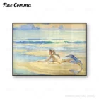 Винтажный постер с изображением русалки на холсте, рисунок акварелью, океан, пляж, домашний декор, картина с морским пейзажем, Джон Рейнхард уэгелин