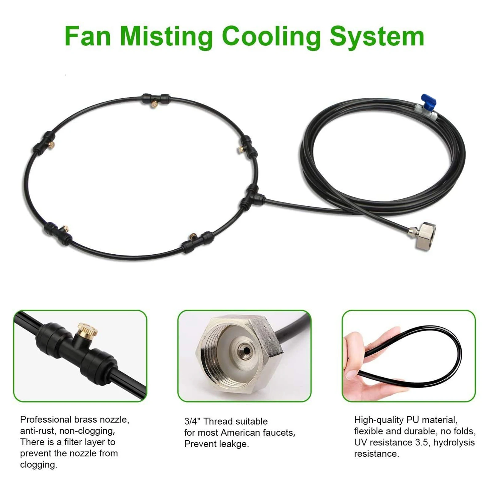 

Fan Misting Kit Outdoor Fan Misting Cooling System with 5 Brass Mist Nozzles for Garden Patio Water Mister Mist Cooling System