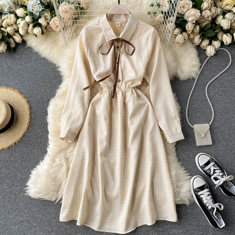 Женское клетчатое платье-блузка SINGRAIN модное шикарное платье-трапеция с длинным