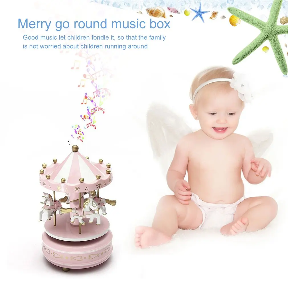 Деревянная карусель с надписью &quotMerry-Go" музыкальная шкатулка для детей