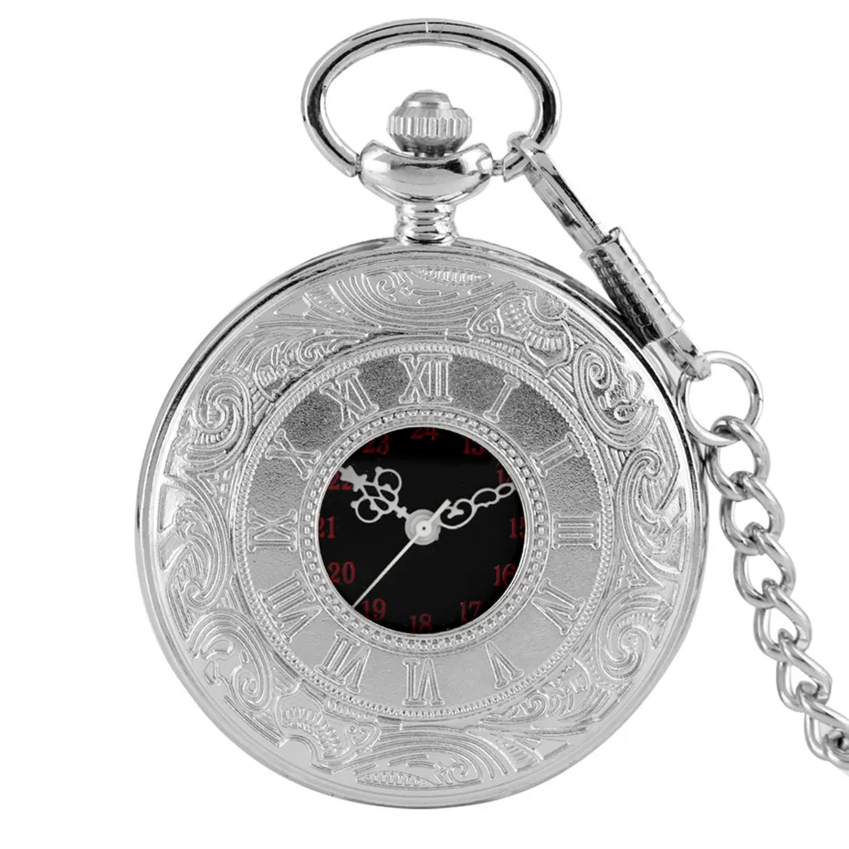 silver hanging chain Классические римские цифры дисплей кварцевые карманные часы с Fob подвесная цепь/ожерелье цепь Добро пожаловать дропшиппинг - Цвет: silver hanging chain