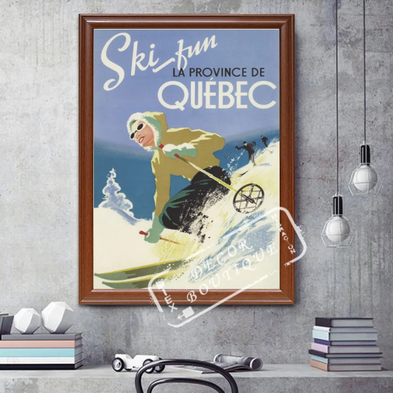 Винтажный постер для катания на лыжах спорта путешествий катание в квеке