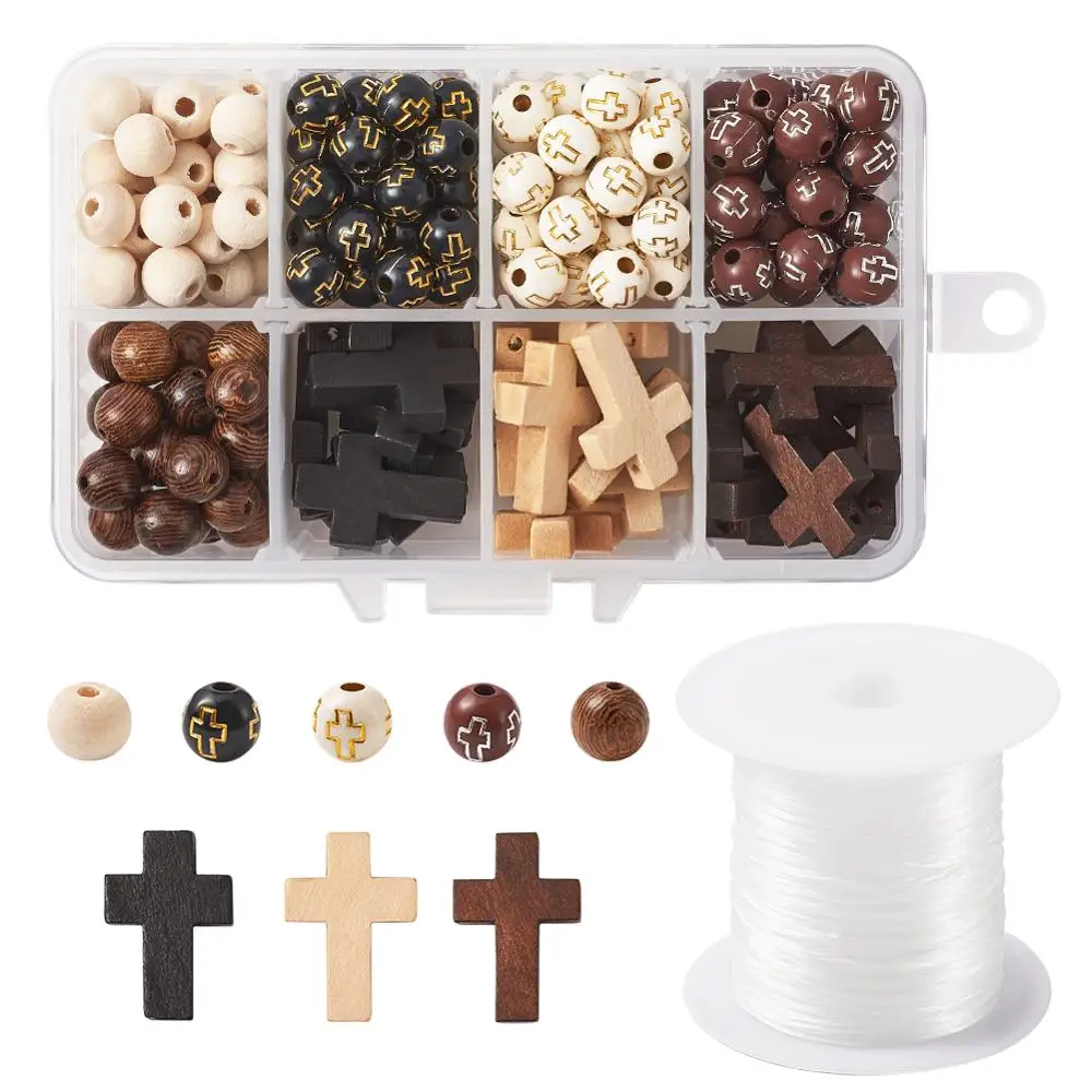 

1 Set Mixed Color Wood Round Beads and Plating Acrylic Beads Cross Shape Pendant Charms Jewelry Making Handmade