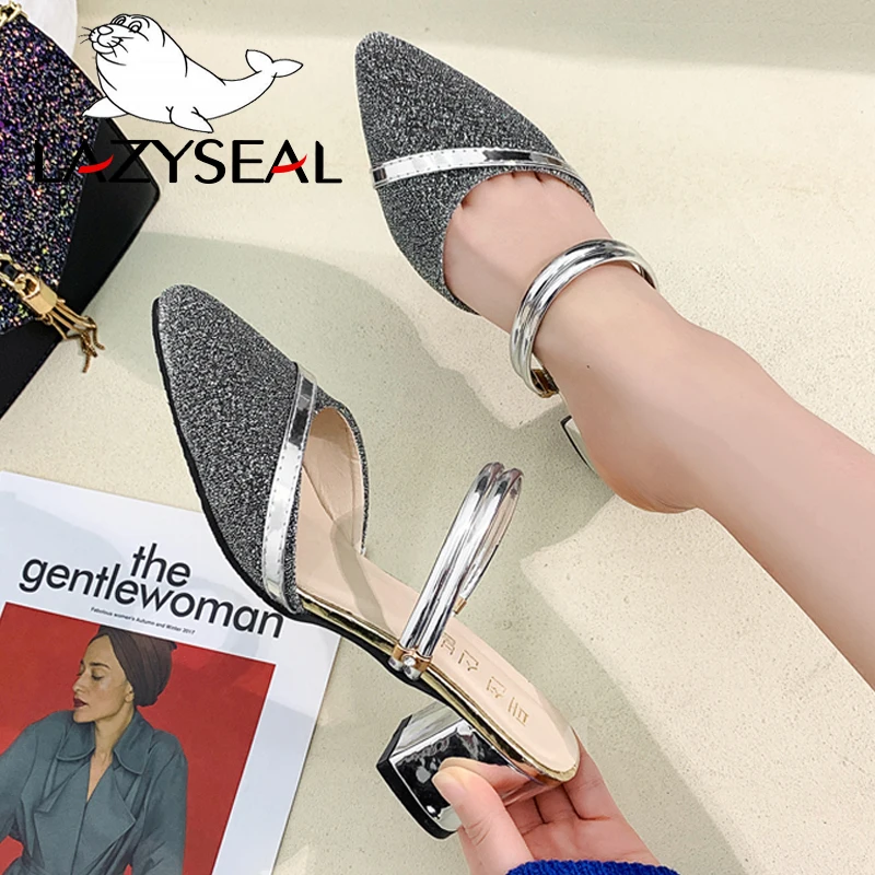 LazySeal/Новинка Женские шлепанцы на квадратном каблуке без застежек Классические