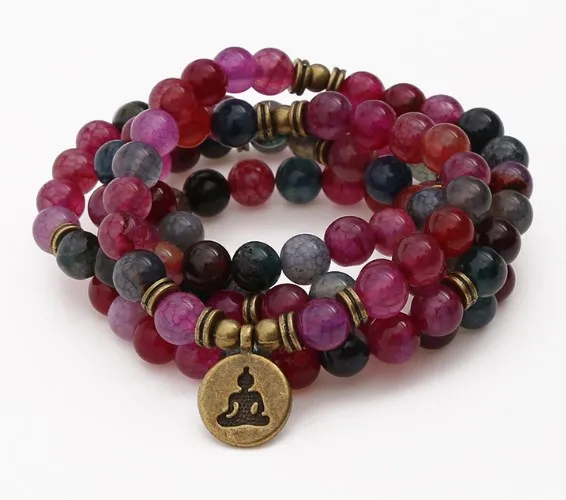 Красный 108 бусины 8 мм Эластичный регулируемый Лотос жизнь дерево Будда OM eye чакра