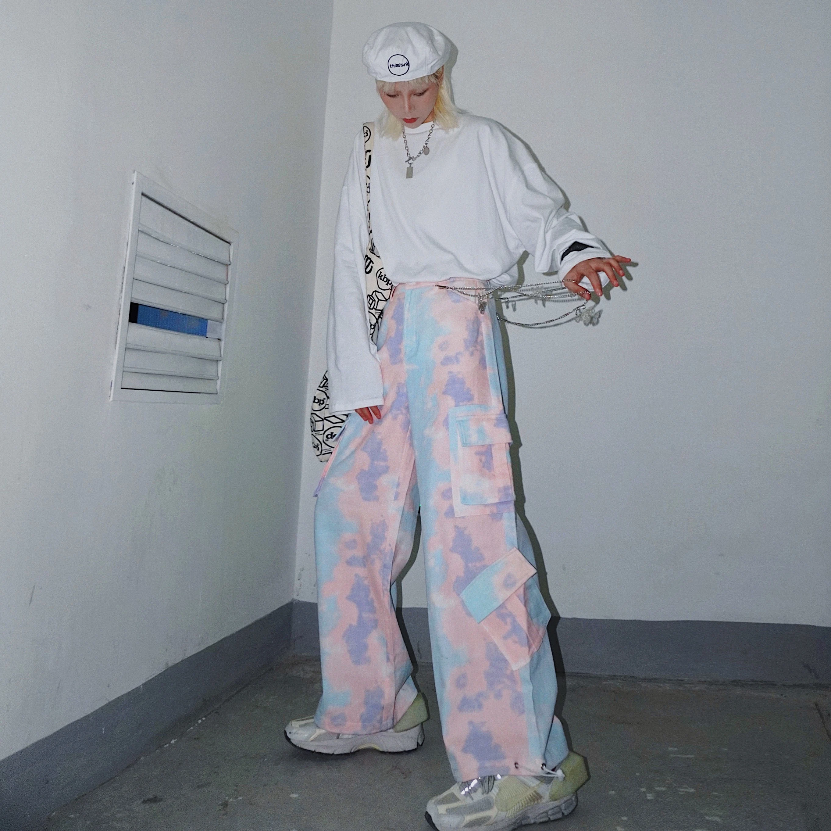 

Wide Leg Pants Harajuku Style Streetwear Loose High Waist Korean Style Ulzzang Casual Big Pockets Capris New Women's Clothing