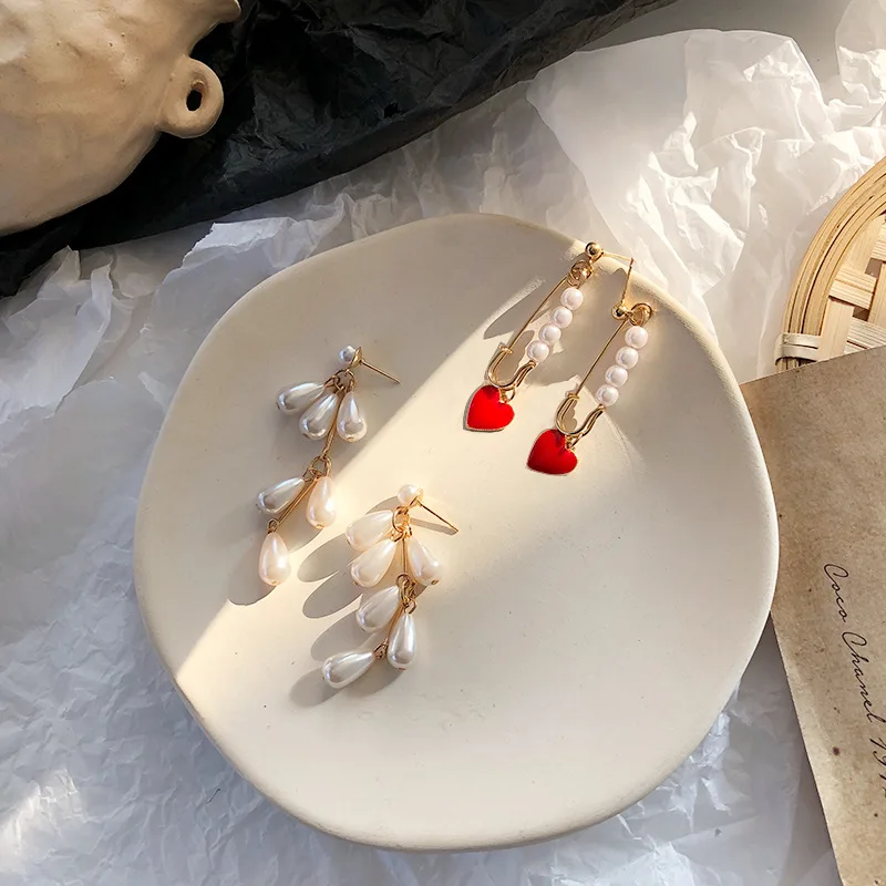 Модные серьги с жемчугом в японском и корейском ретро стиле простые кисточками