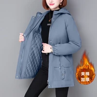 2021 winter plus size thicken cotton hooded jacket female coat solid casual warm ladies outerwear slim mid length hooded parkas