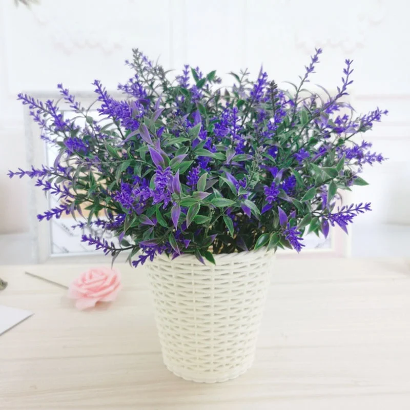 

New 8 Pcs Artificial Lavender Flowers Plants Lifelike Fake Shrubs Greenery Bushes Bouquet Home Kitchen Indoor Outdoor Decor