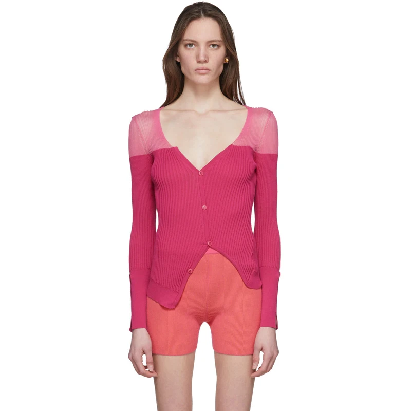 Женская однобортная футболка DEAT контрастных цветов с V образным вырезом и