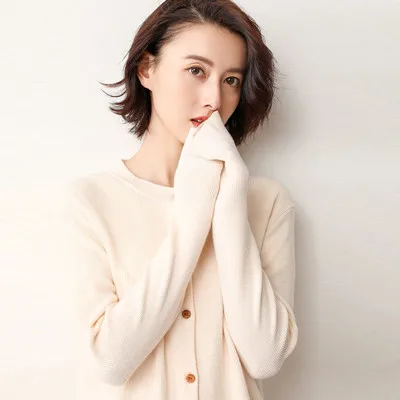 Beige Женский однобортный жакет GCAROL, укороченный вязаный кардиган в стиле минимализма большого размера, теплый кардиган с содержанием шерсти 30% размера 3XL для осени и зимы - Цвет: Beige