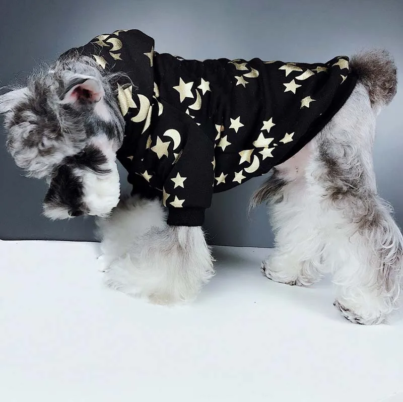 

Pet clothes star print windproof sweater coat French bulldog Schnauzer Teddy Bichon autumn and winter plus velvet hooded sweater