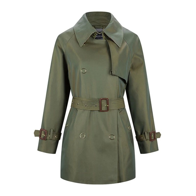 

2020 new women's metal snap button loose and comfortable slim thin temperament elegant mid-length trench coat women
