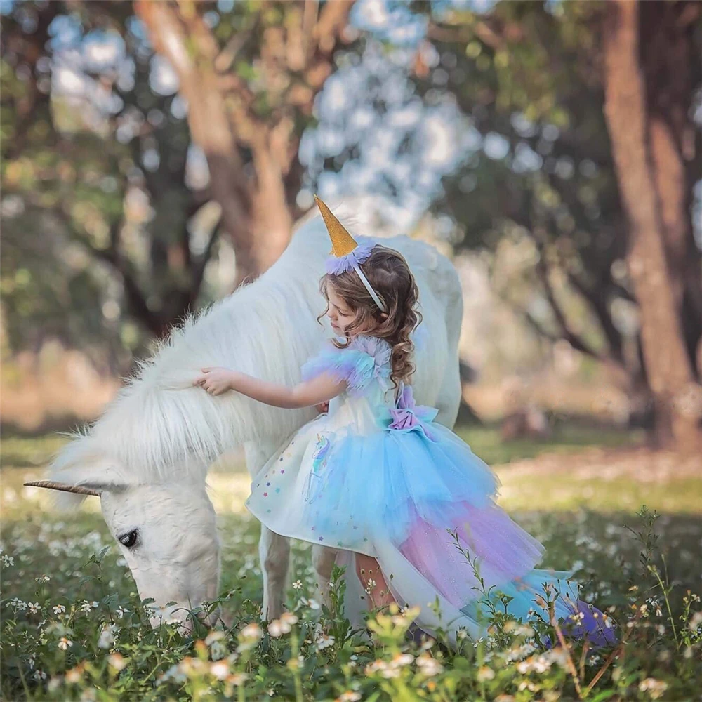 Christmas Birthday Party Unicorn Dress Halloween Unicorn Costume Child Fluffy Girl Fairy Long Tail Dresses Unicorn Accessories images - 6