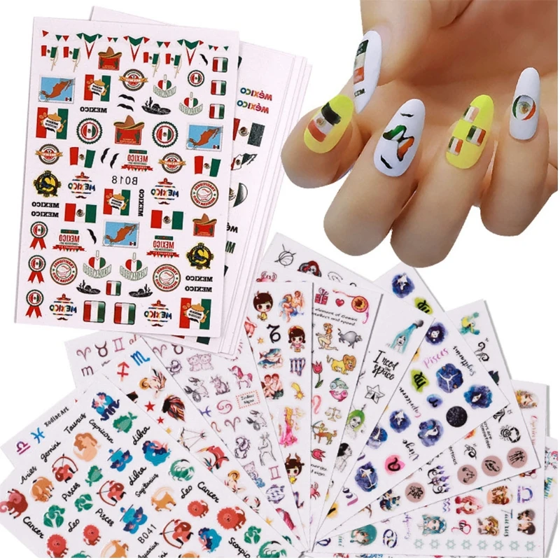 

6/12pcs Fun Nail Art Stickers Nails Decals 3D Self-Adhesive Cartoon Design Decor