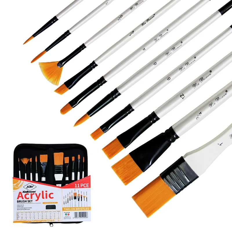 

1 Set White Penholder 10 Piece Per Set Mixed Head High Quality Nylon Brush Canvas Bag Set Paintbrush Set Manufacturers