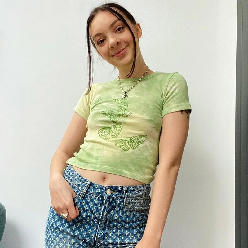 

2021 Women Summer Short Top Print Girls Tees