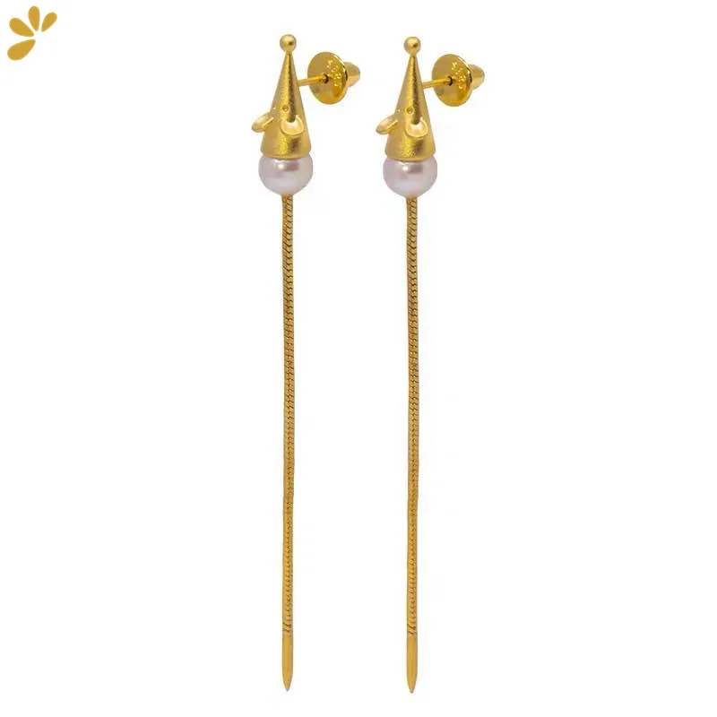 

GEEZENCA 925 Sterling Silver Natural Pearl Turquoise Cinnabar Mouse Earrings For Women Designer Unique Unusual Earring Cute Gift