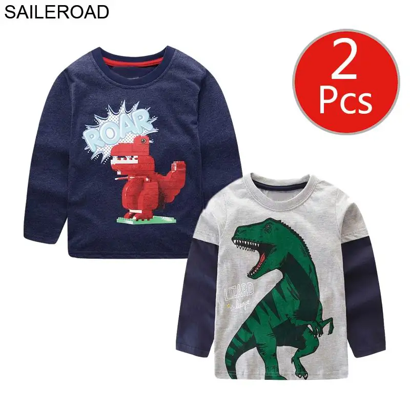 7729 7730 photo SAILEROAD 2 Шт. Экскаватор Печати Мальчики С Длинным Рукавом Топы для Детской Одежды 4 Лет Маленьких Детей футболки Хлопок Новорожденных Девочек Одежда - Цвет: 7729 7730 photo