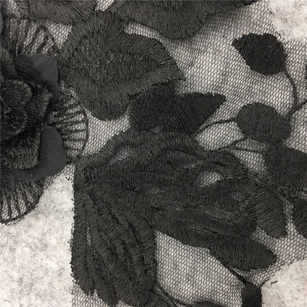 100% полиэстер черная ткань цветочный кружевной воротник швейное ремесло шейный