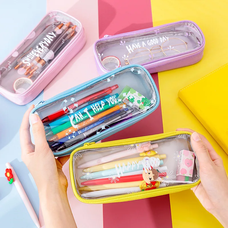 

12 Pcs Cute Pencil Case Transparent Pencil Pouch Cute Fabric Pencil Bag Box Pen Cases Kawaii School Supplies Korea Stationery
