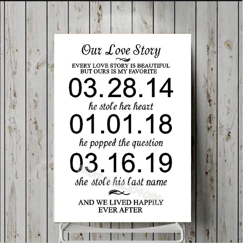 Наша история любви свадебные приветственная знак Стикеры персонализированные