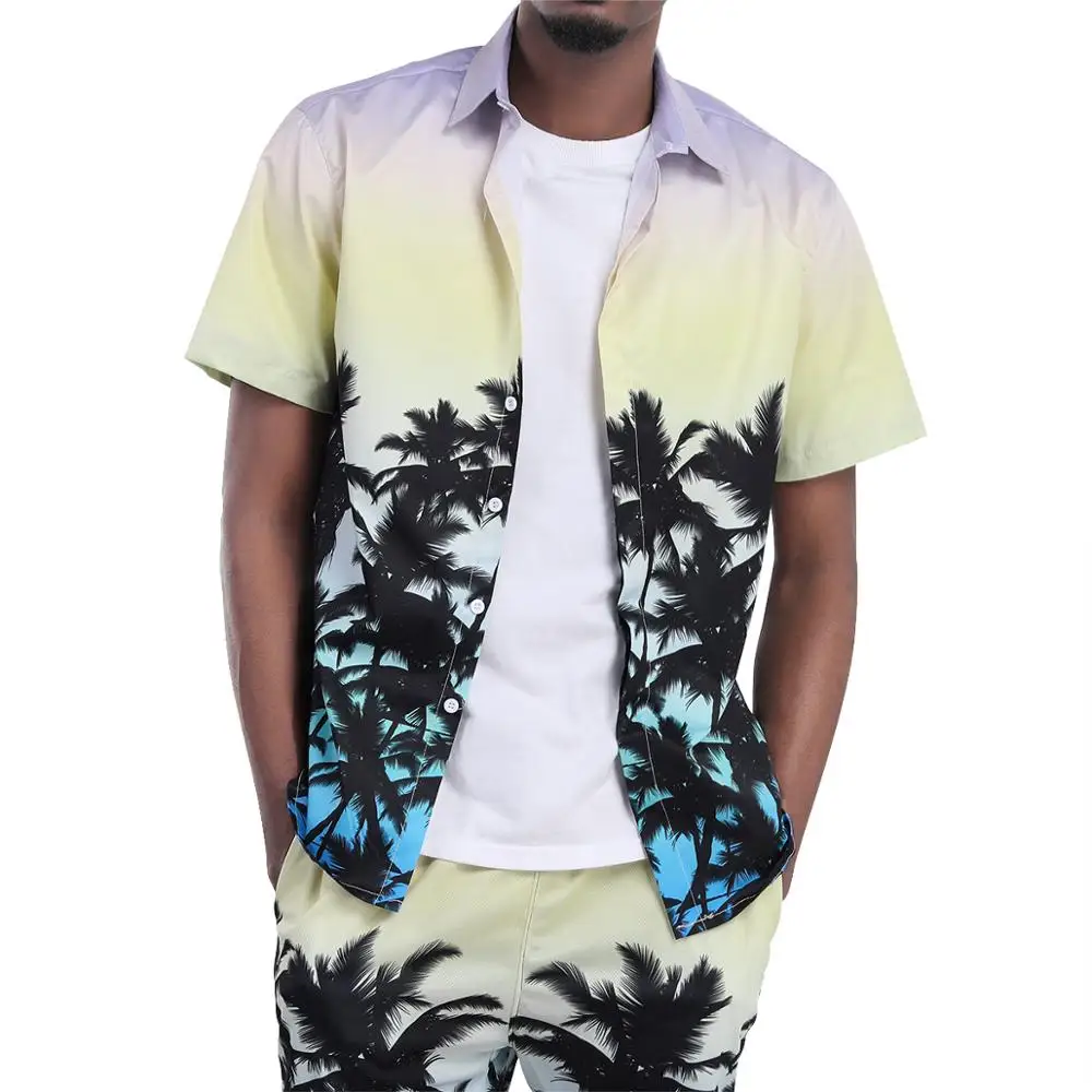 YOUTHUP 2020 летние рубашки для мужчин с 3D принтом Кокосовая роща облегающие