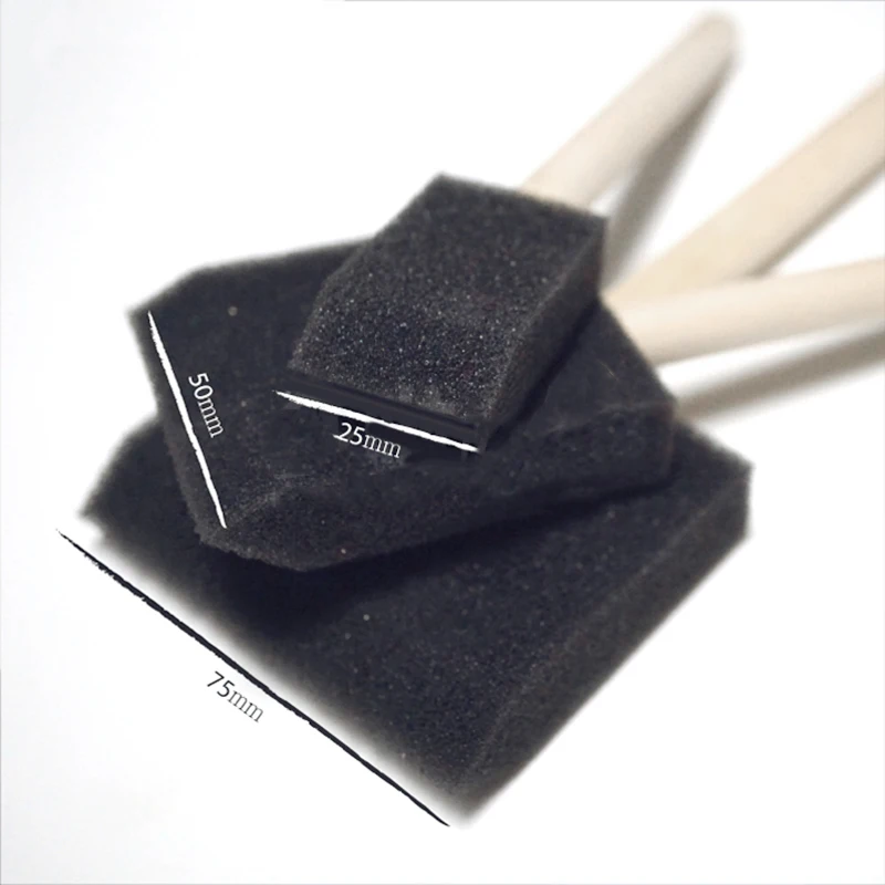 

3Pcs Black Foam Sponge Brushes Wooden Handle Art Craft Painting Drawing Tools